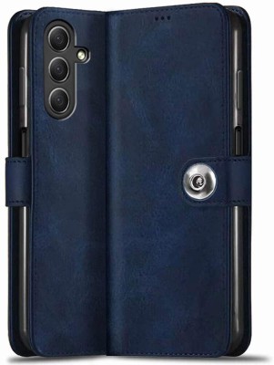 SESS XUSIVE Flip Cover for Samsung Galaxy F15 5G Designer Button Magnet Closure - Button Blue(Brown, Dual Protection)