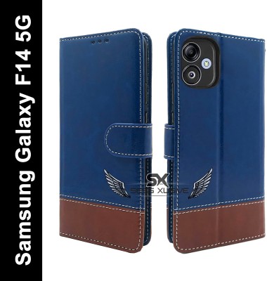 SESS XUSIVE Flip Cover for Samsung Galaxy F14 5G -Dual-Color Leather Finish Wallet - Blue & Brown(Multicolor, Dual Protection)