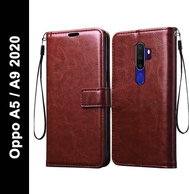 Tingtong Flip Cover for Oppo A9 2020(Brown, Cases with Holder, Pack of: 1)
