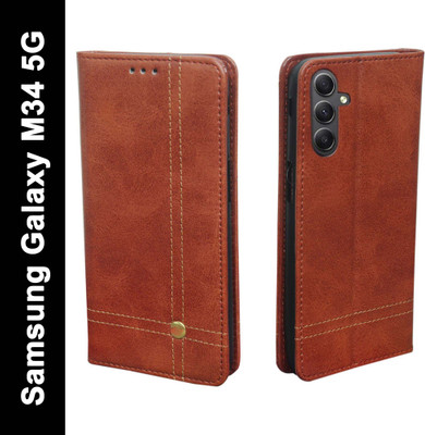 SESS XUSIVE Flip Cover for Samsung Galaxy M34 5G Leather Case Wallet Magnetic - Magnetic Brown(Brown, Dual Protection)