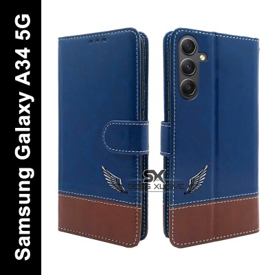 SESS XUSIVE Flip Cover for Samsung Galaxy A34 5G -Dual-Color Leather Finish Wallet - Blue & Brown(Multicolor, Dual Protection)