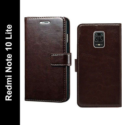 Spicesun Flip Cover for Poco M2 Pro, Mi Redmi Note 9 Pro, Mi Redmi Note 9 Pro Max, Redmi Note 10 Lite(Brown, Dual Protection, Pack of: 1)