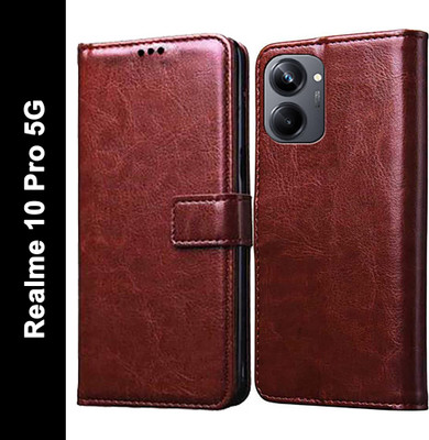 Krumholz Flip Cover for Realme 10 Pro 5G(Brown, Pack of: 1)