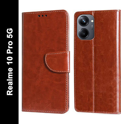 Krumholz Flip Cover for Realme 10 Pro 5G(Brown, Dual Protection, Pack of: 1)