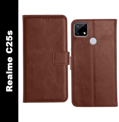 Loopee Flip Cover for Realme C25S, RMX3197 with Card Pocket(Brown, Dual Protection, Pack of: 1)