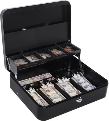 CPEX Cash Box with Safe Key Lock with Money Tray and Combination Lock Metal Cash Box(9 Compartments)