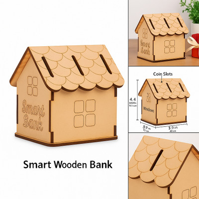 Craftvila Smart Wooden House Bank Cash Box(1 Compartments)