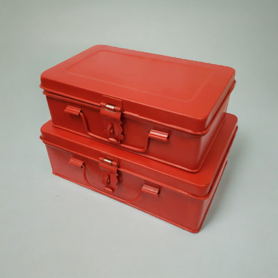 JOWEL Stainless Steel Pooja Peti Set of 2 Boxes - Red Color Cash Box(2 Compartments)