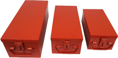 JOWEL Stainless Steel Locker Boxes / Jewellery and Make-up Storage - Set of 3 pieces Storage and organizing of jewellery, Storage of Make-up and valuables Vanity Box(Red)