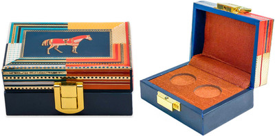 IZZHAAR Mustang Handcrafted Wooden Two Coin Shagun Ginni Box - Multicolor Cash Box(2 Compartments)
