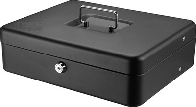 Rexmon Cash box with Key Lock & 2 Level Money Tray, Metal Money Box Cash Box(9 Compartments)