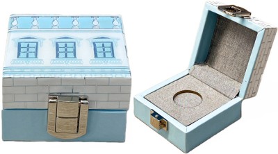 IZZHAAR Roman Handcrafted Wooden Single Coin Ginni Shagun Box- Blue & White Cash Box(1 Compartments)
