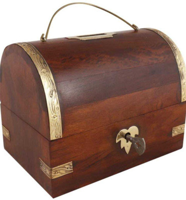 RK Handicraft Wooden money bank Cash Box(1 Compartments)