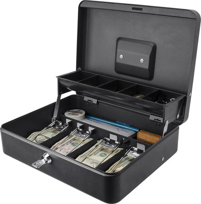 MOHAK Security Safe Metal Locker Box; Money Tray and Coin Cash Box(9 Compartments)