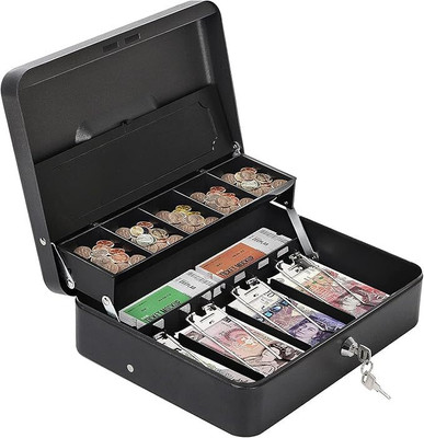 Rexmon Compact Keys Cash Box with Money Tray and Combination Lock Metal Cash Box Cash Box(9 Compartments)