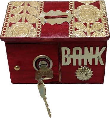 QUEEN ART HANDICRAFTS Wooden Hut Shape coin bank/piggy bank/money saving box. Cash Box(1 Compartments)