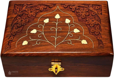 LEEUW DIER Wooden Box| Jewellery Box| Handmade Decorative Case (6X4 Inches, Crown) Cash Box(1 Compartments)