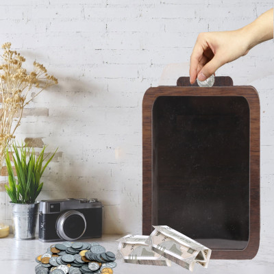 PUHBRHY Wooden Money Saving Box | Counting target money box Coin box for ₹ 50,000 saving Cash Box(1 Compartments)