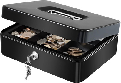 PRAYAN ENTERPRISE Metal Cash Box with Lock & Key | Coin Storage Box for Shop, Home & Office Cash Box(6 Compartments)