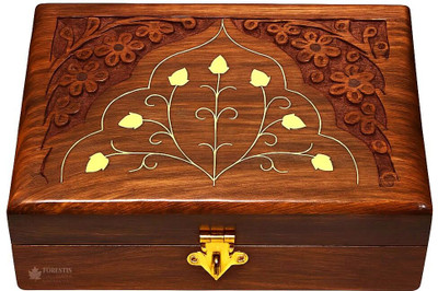 LEEUW DIER Wooden Box For Women, Jewellery (6X4 Inches, Crown) Multipurpose, Jewellery box, Cash Box Vanity Box(Brown)