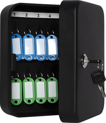 Bellveen 20 Key Hooks & Tags Key Box with Key Lock, Steel Security Locking Key Organizer Cash Box(1 Compartments)