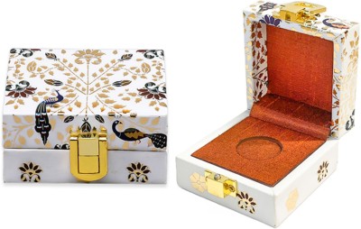 IZZHAAR Peshkari Handcrafted Wooden Single Coin Ginni Shagun Box- White & Gold Cash Box(1 Compartments)