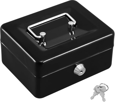 NTBAY Petty Cash Tin Steel Money Safe Box with Lock 2 Keys - Black Cash Box(2 Compartments)