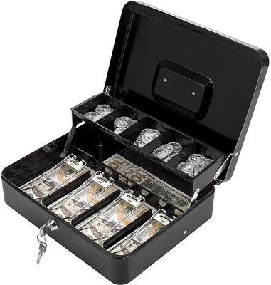 Windwarrior Cash box with Key Lock & 2 Level Money Tray, Metal Money Box Cash Box(10 Compartments)