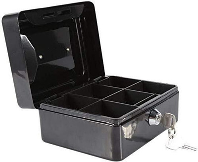 Birud Small Safe Lock Box with Key, Cash Drawer Coin Try, 4 Coin Compartment Trey Cash Box(2 Compartments)