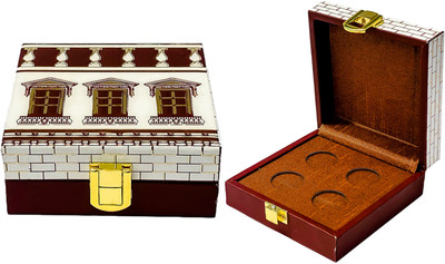 IZZHAAR Roman Handcrafted Four Coin Shagun Ginni Box - Wine Cash Box(1 Compartments)