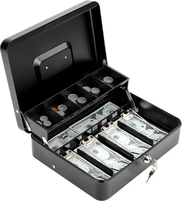 Keetoz Large Locking Cash Box with Key Lock and Money Tray, Money Box with Cash Tray Cash Box(10 Compartments)