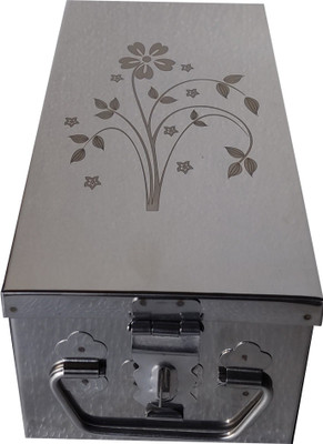 Crevita SS Locker Boxes Jewellery Cash Peti . Size - 10 Inch With Laser Printed Design Cash Box(1 Compartments)