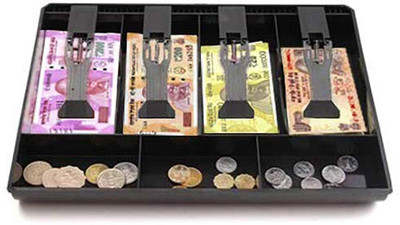 venimall 4 Slot Cash Register Tray Cash Box With 3 Coin Grid 7 Compartment Cash Box(4 Compartments)