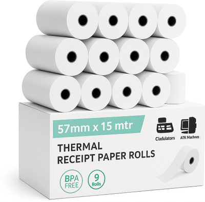 SWL 57mm x15 mtr(55 GSM) Thermal Paper Roll (2inch) 9 Roll Thermal Cash Register Paper(57 mm x 15 meter)