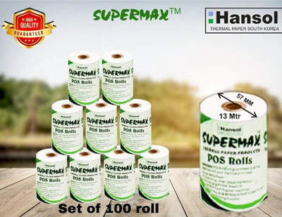 Supermax Thermal Paper/ POS Machine Rolls 2 Inch- 55mm X 15 Mt 70 GSM (Pack Of 100 Rolls) Thermal Cash Register Paper(55 mm x 15 meter)