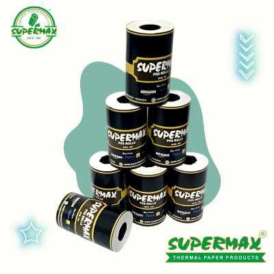 Supermax 2 inch Thermal Paper Roll - 55 mm x 15 Mt Length For Printing Receipts - Billing Machines/Cash Register - 55 GSM Thickness Black Colour Print - Pack of 10 Rolls by Meetel Computer Thermal Cash Register Paper(55 mm x 12 meter)