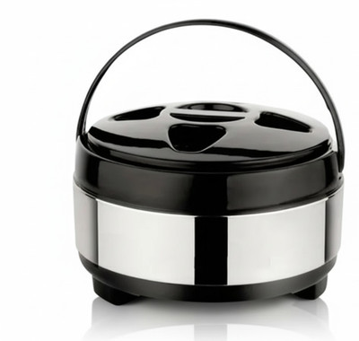 MEXON Stainless Steel Hot Casserole with Insulated Lid – (Silver, Black) Serve Casserole(4500 ml)