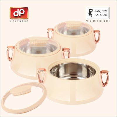 Sanjeev Kapoor Flora Gold Insulated Inner Stainless Steel Chapati/Biryani/Vegitable Serving Pack of 3 Thermoware Casserole Set(1500 ml, 2500 ml, 3500 ml)