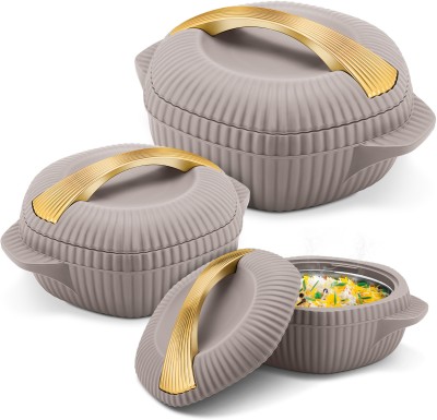 MILTON Oyster Jr. Set of 3 PU Insulated Inner Steel Casseroles 455ml, 860ml & 1.27L Pack of 3 Serve Casserole Set(2590 ml)