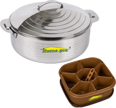 Home-pro Casserole 2500ML Jupiter Design and Plastic Masala Dabba Pack of 2 Serve Casserole Set(2500 ml)