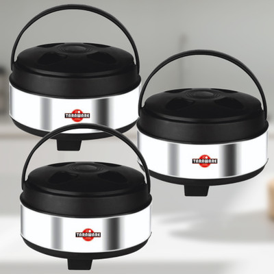 Tara Ware Double Layer Stainless Steel Casserole ideal for Roti & Chapati- Pack of 3 Serve Casserole(2000 ml, 2500 ml, 3500 ml)