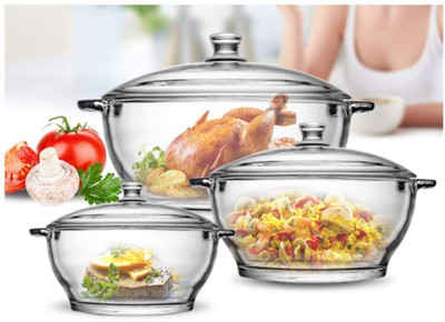 RATEDCART RC 1L+1.5L+2.5L Pack of 3 Cook and Serve Casserole(1000 ml, 1500 ml, 2500 ml)