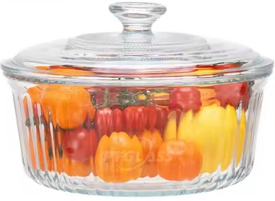 VM PARTNER Premium Casserole Dish with Glas Lid Borosilicate Rounded Casserole for Oven Cook and Serve Casserole(2400 ml)