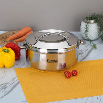 Sumeet Stainless Steel Double Wall Insulated Small Hot Pot/Hot Meal Box/Casserole 2.5L Serve Casserole(2500 ml)