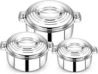 MITHALI Mithali ® Steel Double Insulated Hot Pot Thermoware Casserole Pack of 3 Cook and Serve Casserole Set(4000 ml, 3000 ml, 2000 ml)