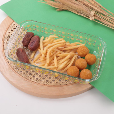 UMAI Borosilicate Printed Glass Baking Tray | Rectangular Bread Moulds for Baking Baking Dish(Microwave Safe)