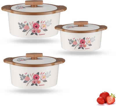 Trueware Floraa Inner Steel Outer Plastic Pack of 3 Thermoware Casserole(600 ml, 800 ml, 1100 ml)