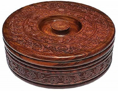 Habit Hom Wooden Chapati Box | Round Hot Pot | Wood Chapati Box Serve Casserole(2000 ml)