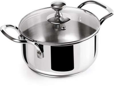 MILTON Pro Cook Stainless Steel Casserole With Glsss Lid, 14 cm/1.2 litre, Silver Cook and Serve Casserole(1200 ml)