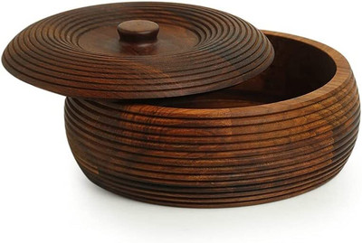 MAJESTIC MART Wooden Casserole Chapati Roti Box Serving Hot Pot with Lid in Round Shape Serve Casserole(1000 ml)